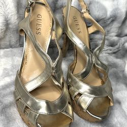 Guess Aleena Gold Metallic Platform Pumps High Heel Sandal - Size 8