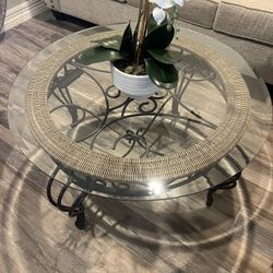 Coffee Table & (2) End Tables *Metal Base Glass Top*