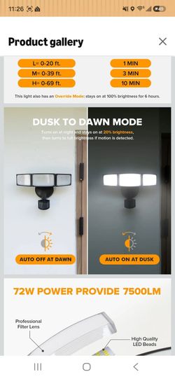 72W LED Motion Sensor Flood Light 7500LM