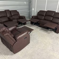 New Brown Couch Loveseat And Recliner Chair