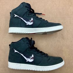 Nike SB Dunk High Oski Shark Shoes Sneakers Size 10 US Men Shoe Oskar Rozenburg Swoosh Logo Brand Swede Black White Custom Collector Collectable