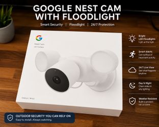 Google Nest Cam with Floodlight - Wired Outdoor Smart Home Security Camera,new sealed