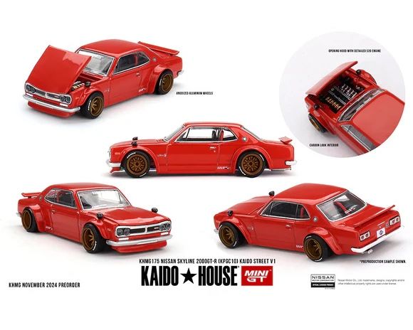 Kaido House X Mini GT 1:64 Nissan Skyline 2000GT-R (KPGC10) Kaido Street V1 - Red