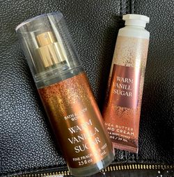 Bath & Body Works warm vanilla sugar mini spray + hand cream duo 🤎💛✨