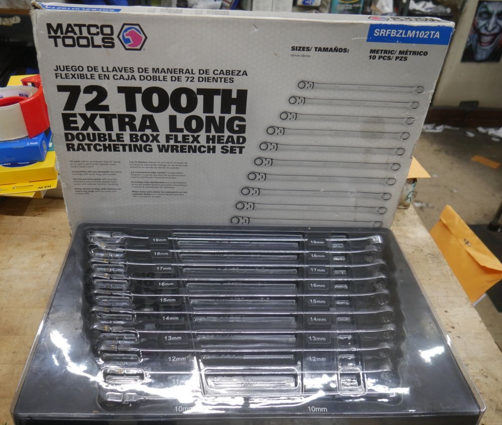 Matco 10pc Metric Box Flex Head XL Ratcheting Wr Set 10-19 SRFBZXLM102TA USED. TESTED. IN A GOOD WORKING ORDER. 