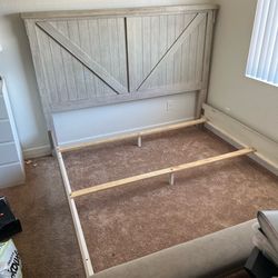 Grey barn style king size bedframe with bench