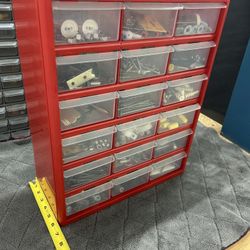 WORK BENCH PARTS ORGANIZER ** (LOADED W/ MISC ITEMS)