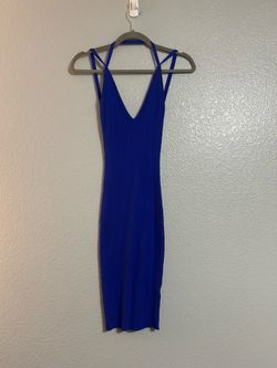 Women blue ribbed stretch midi dress size small
