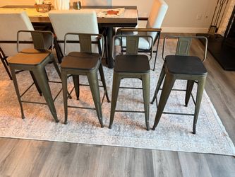Set of 4 Metal Bar Stools with Low Back