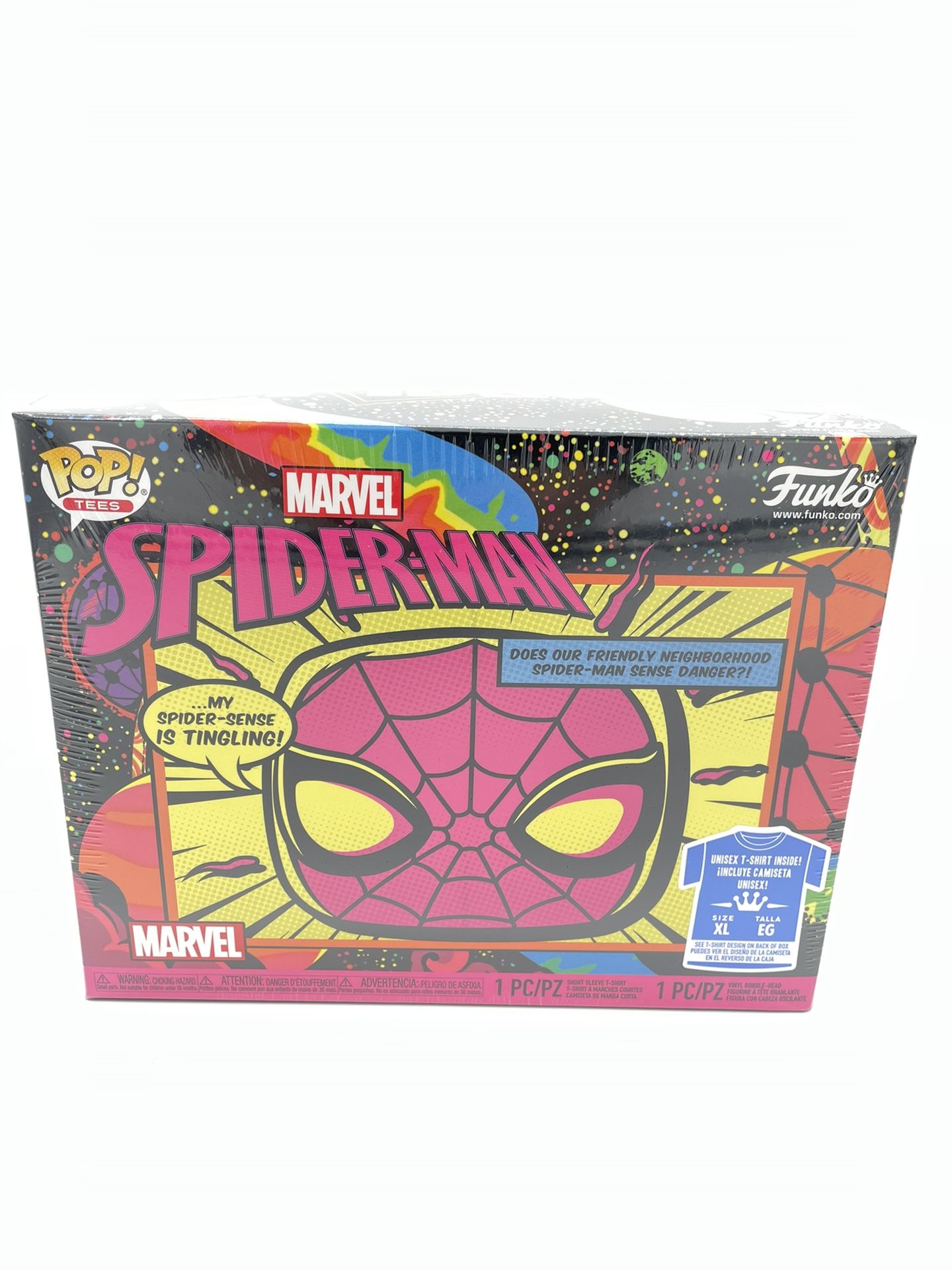 Funko Pop! Spider-Man #652 Marvel Black Light POP & T-Shirt Bundle Sealed