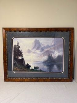 Large Albert Bierstadt Mountain Landscape Framed Art – 40” x 34.5”