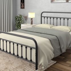 CASTLEBEDS Vintage Queen Metal Bed Frame with Headboard and Footboard Platform