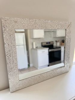 Silver Mosaic Tile Framed Wall Mirror, Hexagon Accent Decor