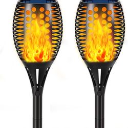 2 Pcs Solar Torch Lights, Waterproof Flickering Flames Torches Lights Outdoor Flame Lights Decoration Lighting Dusk to Dawn Auto On/Off Security Light