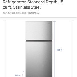 Mora Top Mount Freezer Refrigerator, Standard Depth, 18 cu ft, Stainless Steel Item (contact info removed) | Model RT180N3ASEM MORA