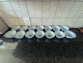 Vintage Jingdezhen Rice Grain Bowls - Set of 14 - Blue & White Dragon Motif