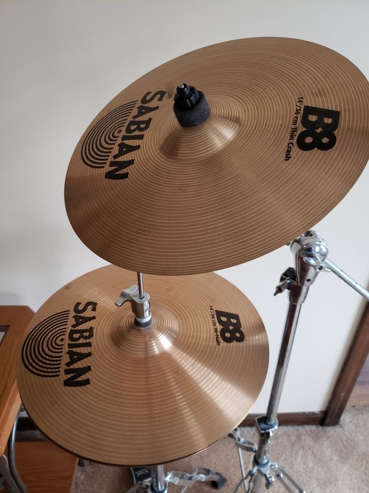 Sabian B8 cymbals with stands