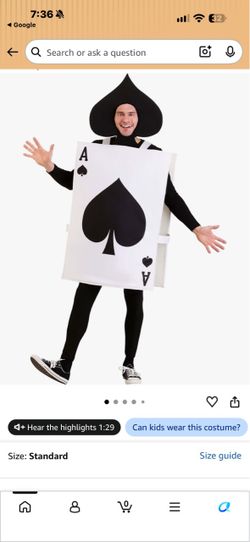 Adult 2XL Ace of Spades Heart Card Costume Alice in Wonderland