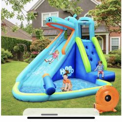 Inflatable Kids Hippo Bounce House Slide Climbing Wall Splash Pool 