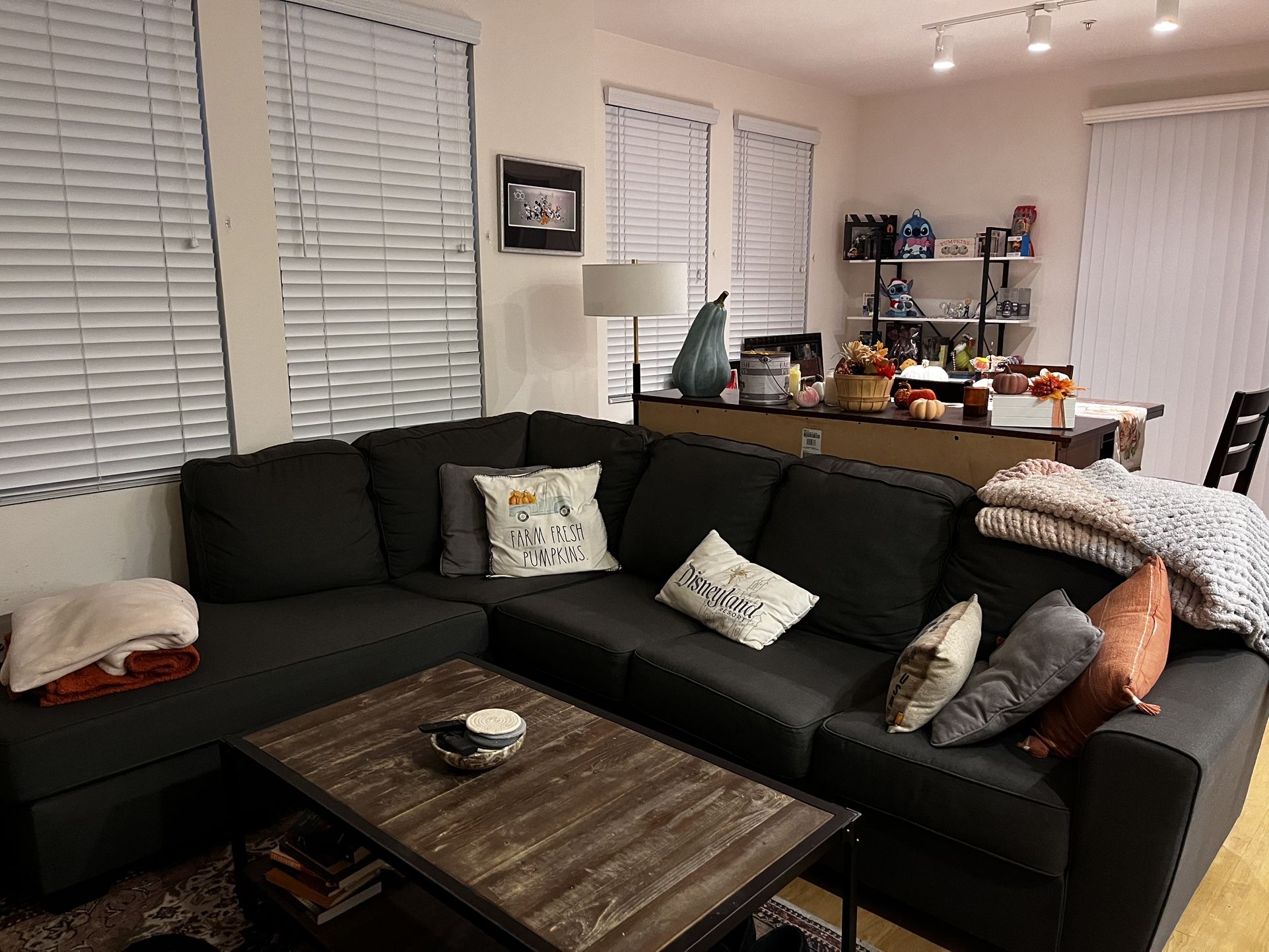 Wayfair Sectional, Dark Grey/ Blue, L-shape