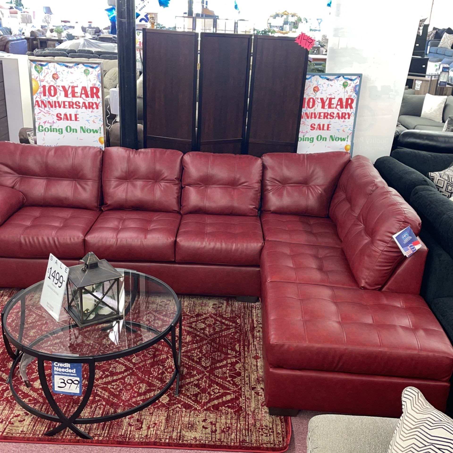 🇺🇸HUGE Blowout Furniture Sale!🇺🇸 Brand New Faux Leather Red Sectional! $50 Down Takes It Home Today!