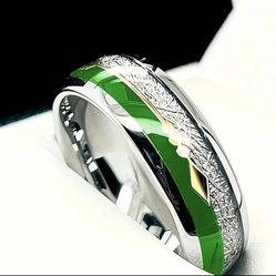 Men's 8mm Titanium Green Cupid's Arrow Metoriote Inspired Comfort-Fit Engagement Wedding Daily Wear Band