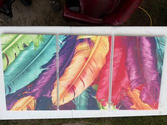 Colorful Feathers Triptych Canvas Wall Art
