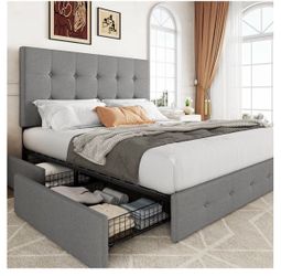 Upholstered Wueen Size Platform Bed Frame