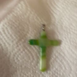 Genuine Jade And Sterling Silver Cross Pendant