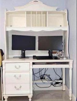 White Wood Designer Desk + Hutch