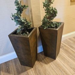 2  Faux Spiral Plants In Decorative Planters, LIKE NEW!
