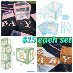 Baby Balloon Boxes, Pink, Blue, Sage Green, Wood boho, LED sign Oh Baby