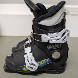 Salomon Team T2 Kids Ski Boots - Black/Teal - Beginner/Youth 2-Buckle - Size 11K MP 18/19