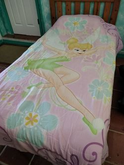 Tinkerbell comforter, pillow cases, jewelry box, coloring book