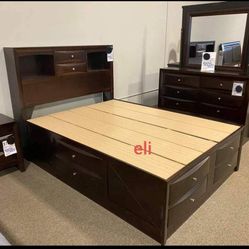New/ Dark Cherry Storage Platform Bedroom Set/ Mattress Sold Separately 