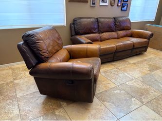 Leather Reclining Couch and Chair