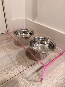 Pink Acrylic Elevated Pet Double Bowl Feeder
