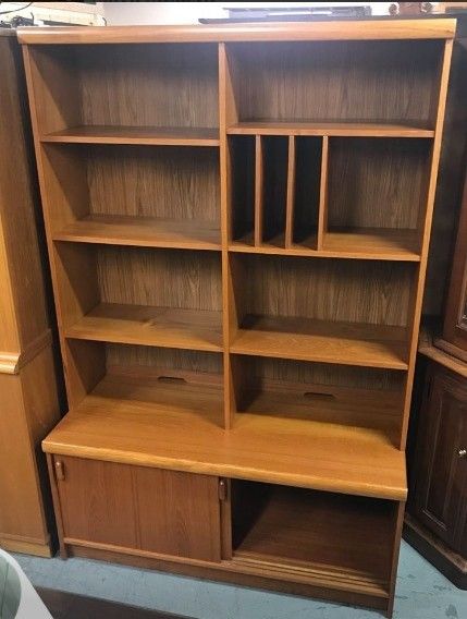 Danish Teak Mid Century MCM Style Bookshelf Display w/ Cabinet Base