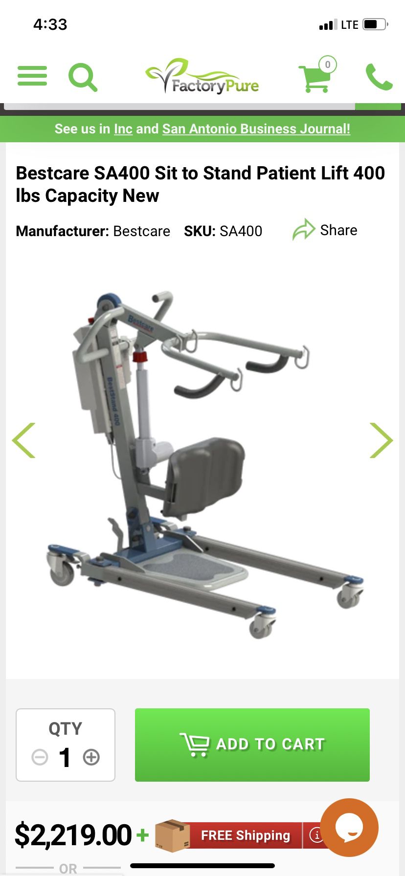 BESTCARE  BEST-STAND PATIENT LIFT    (Sit To Stand Lift Power Lift)        