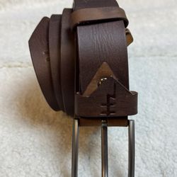 Men’s Brown Genuine Leather Belt Classic Metal Buckle Size US XXL