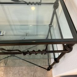 Thick Glass & Hand-Forged Wrought Iron Console Table – Like New