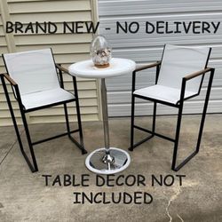 New, Henning 2pk Bar Height Patio Chair White and the Adjustable Round Counter Bar Height or Dining Table Metal-White