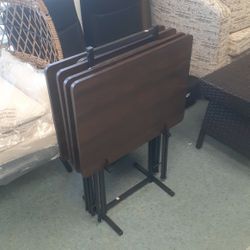 New Assembled  4 Tray Table With 1 Stand Espresso color  See Pictures For Dimensions 