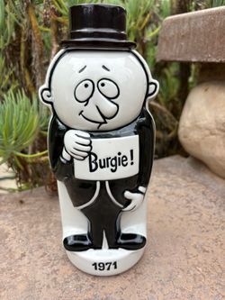 Vintage 1971 Burgie Burgermeister Beer 2 Sided Ceramic Decanter