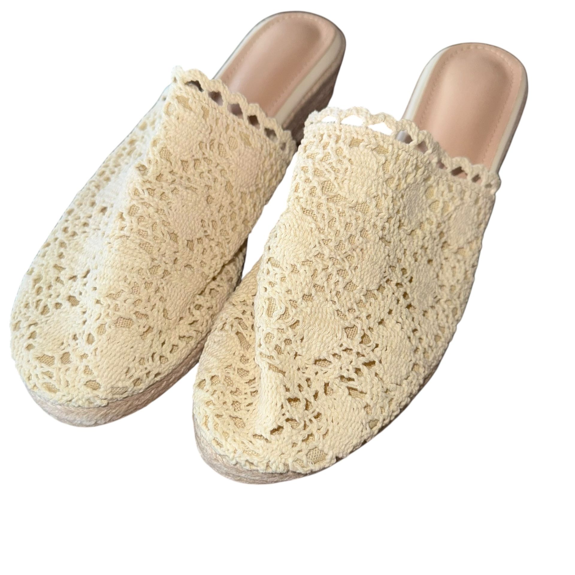 Women’s Espadrille Summer Wedge Slip On Crochet Size 10 Beige 2” Wedge Boho New New with out tags never worn. Size 10 Beige 2” Wedge heel