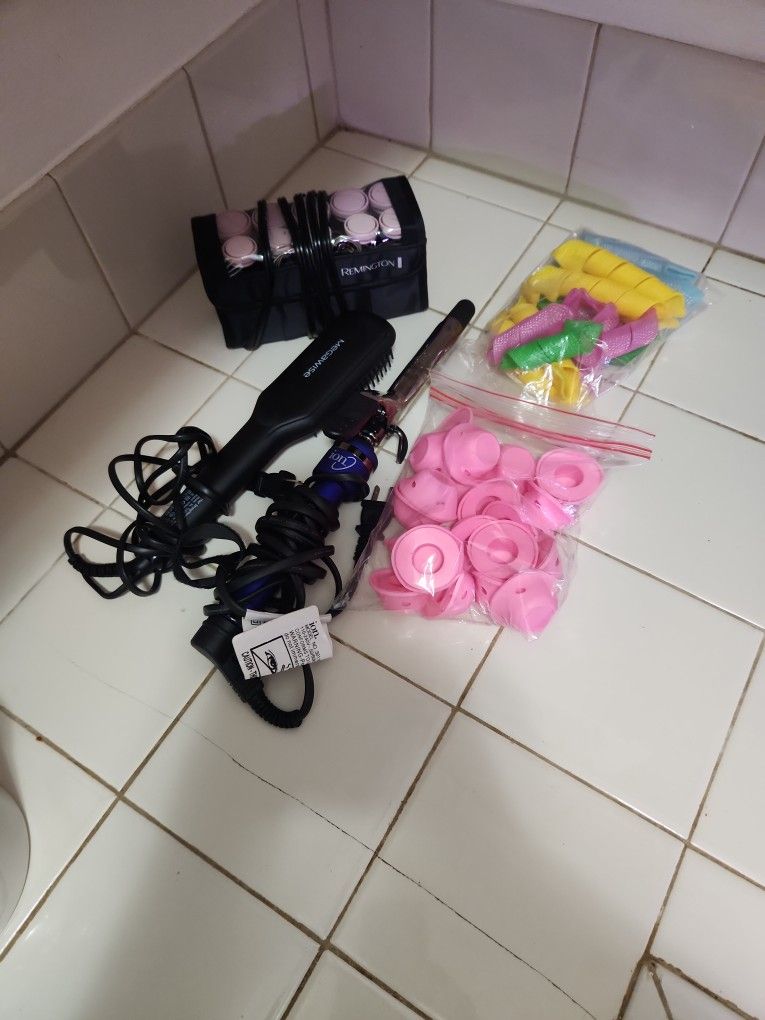 Ion Curling Iron and Megawise Heated Brush Hair Straightener and Remington Hot Rollers