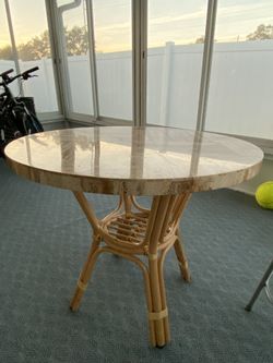 Round Table With Removable Top And Bamboo Rattan Base