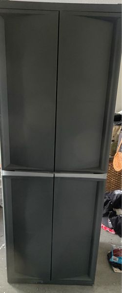 Sterilite 4 Shelf Cabinet, Lockable Utility Storage w/ Adjustable Shelves, Gray
