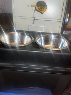 Raised dog bowls with underneither food storage