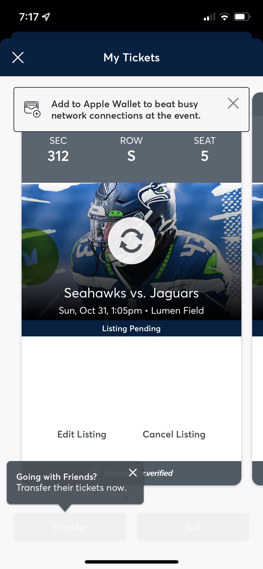 Seattle Seahawks 10-31-21 Vs Jaguars Sec 312 Row S Seats 5-6